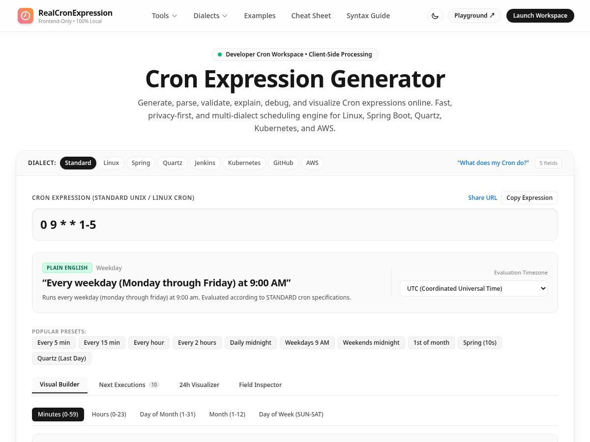Landing-page snapshot of realcronexpression.com