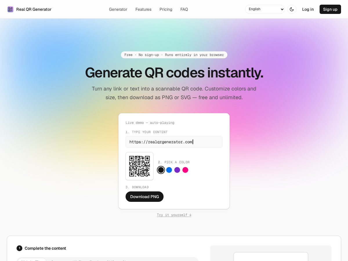 Landing-page snapshot of realqrgenerator.com