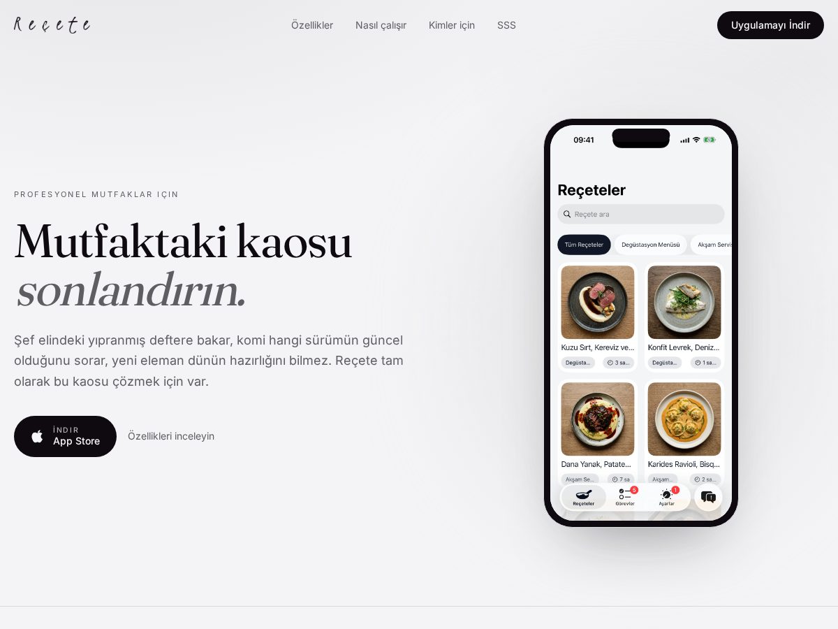 Landing-page snapshot of receteapp.com