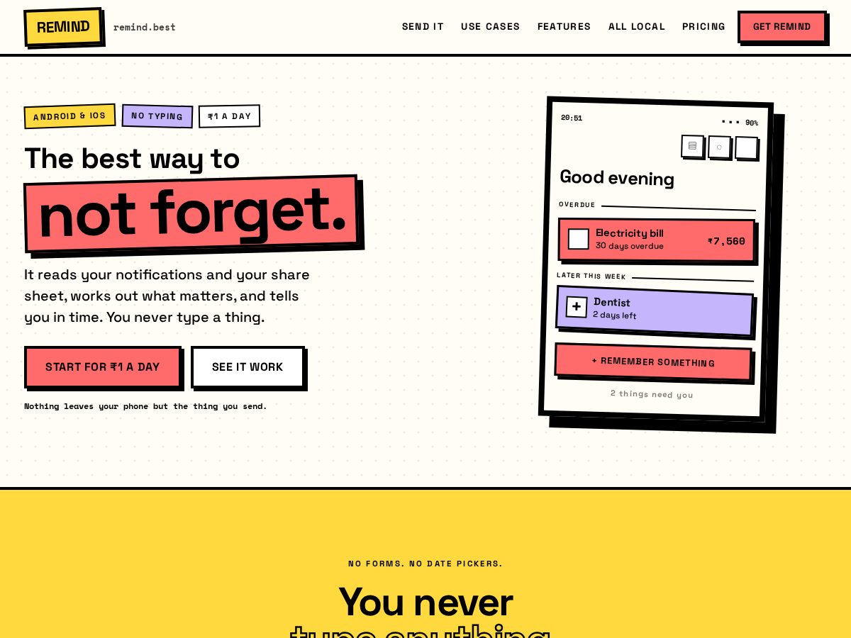 Landing-page snapshot of remind.best
