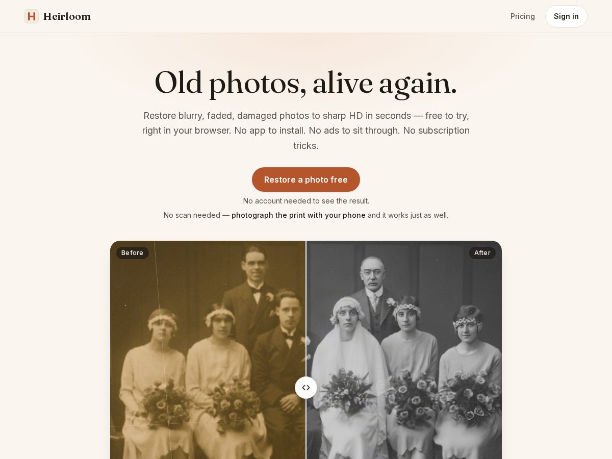 Landing-page snapshot of restoreheirloom.com