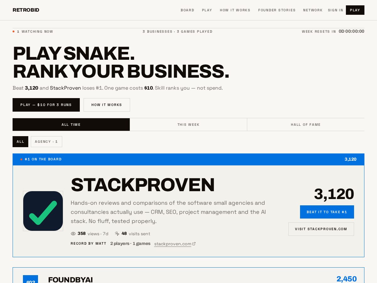 Landing-page snapshot of retrobid.lol