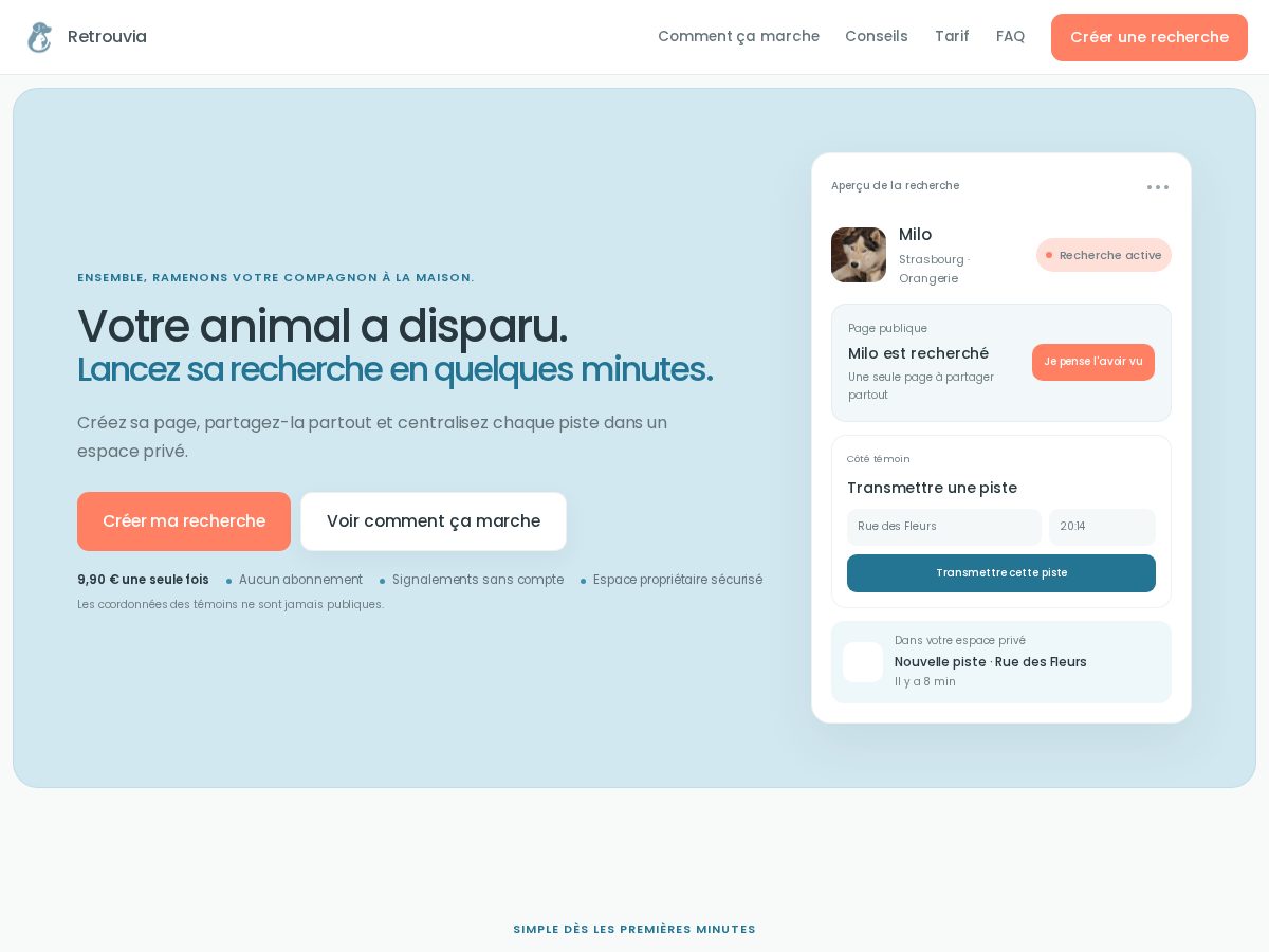 Landing-page snapshot of retrouvia.com