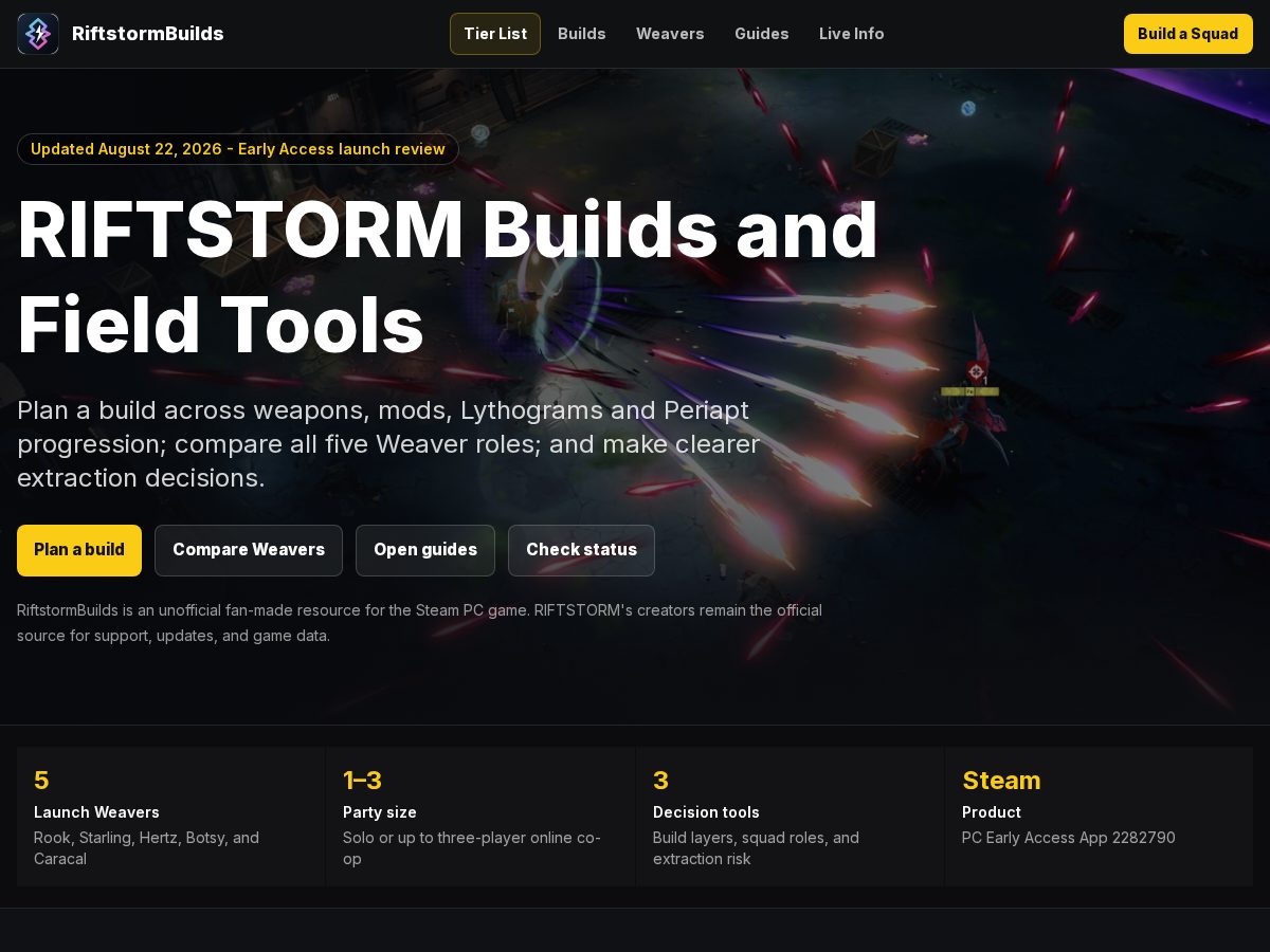 Landing-page snapshot of riftstormbuilds.wiki