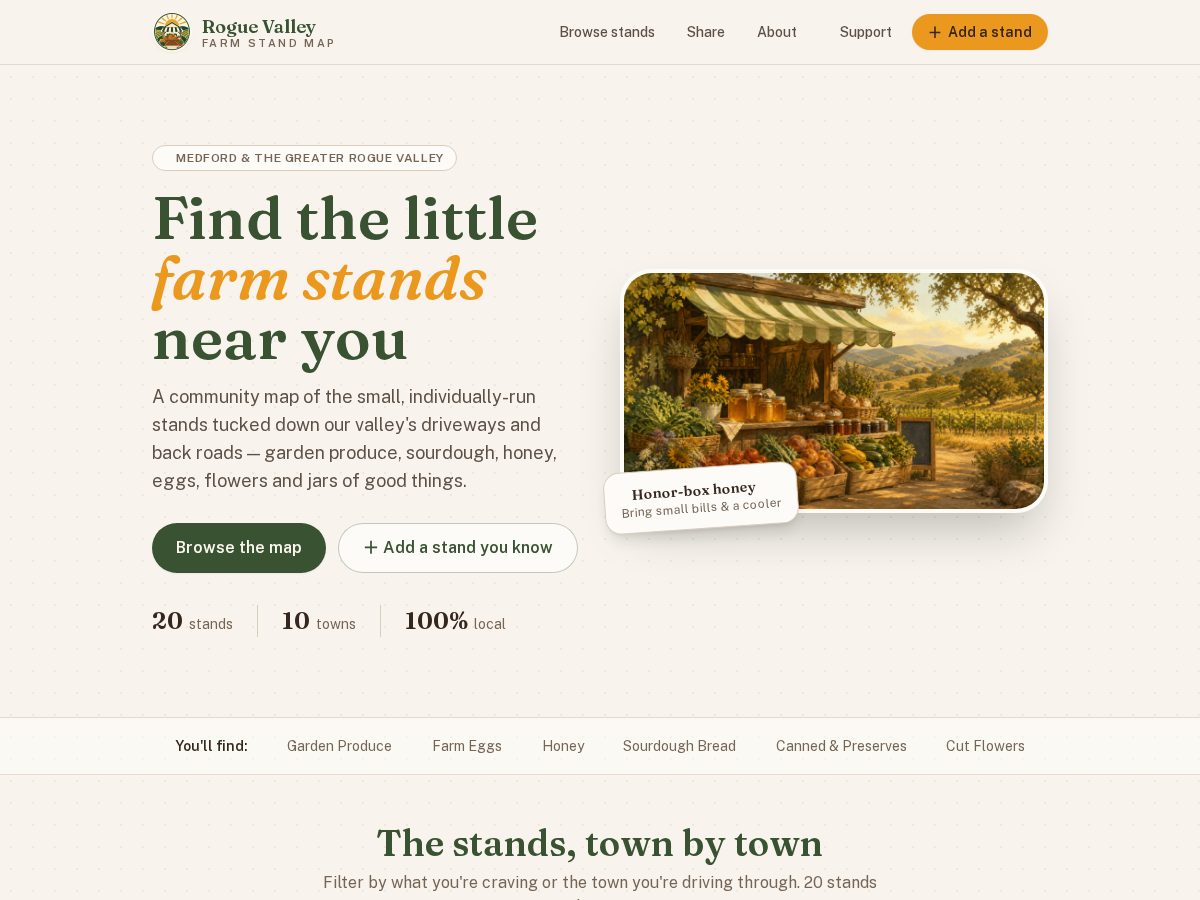 Landing-page snapshot of roguevalleyfarmstands.com