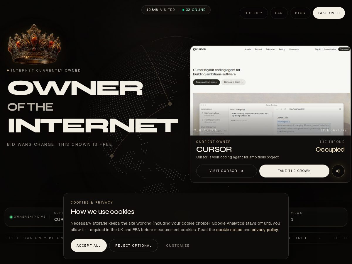 Landing-page snapshot of ruletheinternet.lol