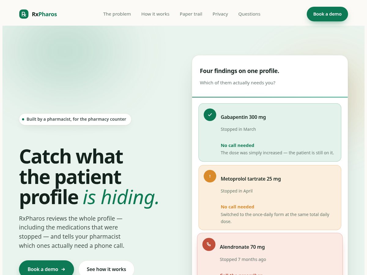 Landing-page snapshot of rxpharos.com