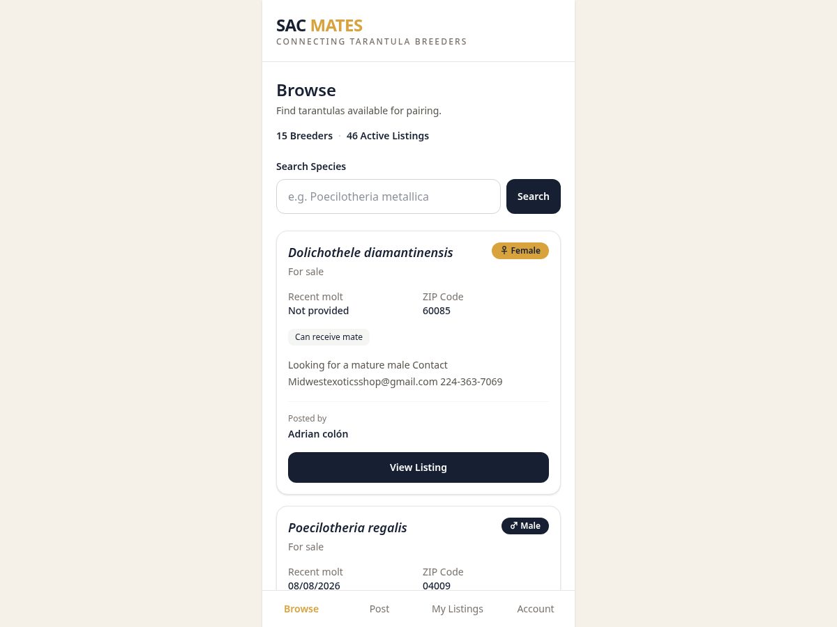 Landing-page snapshot of sacmates.com