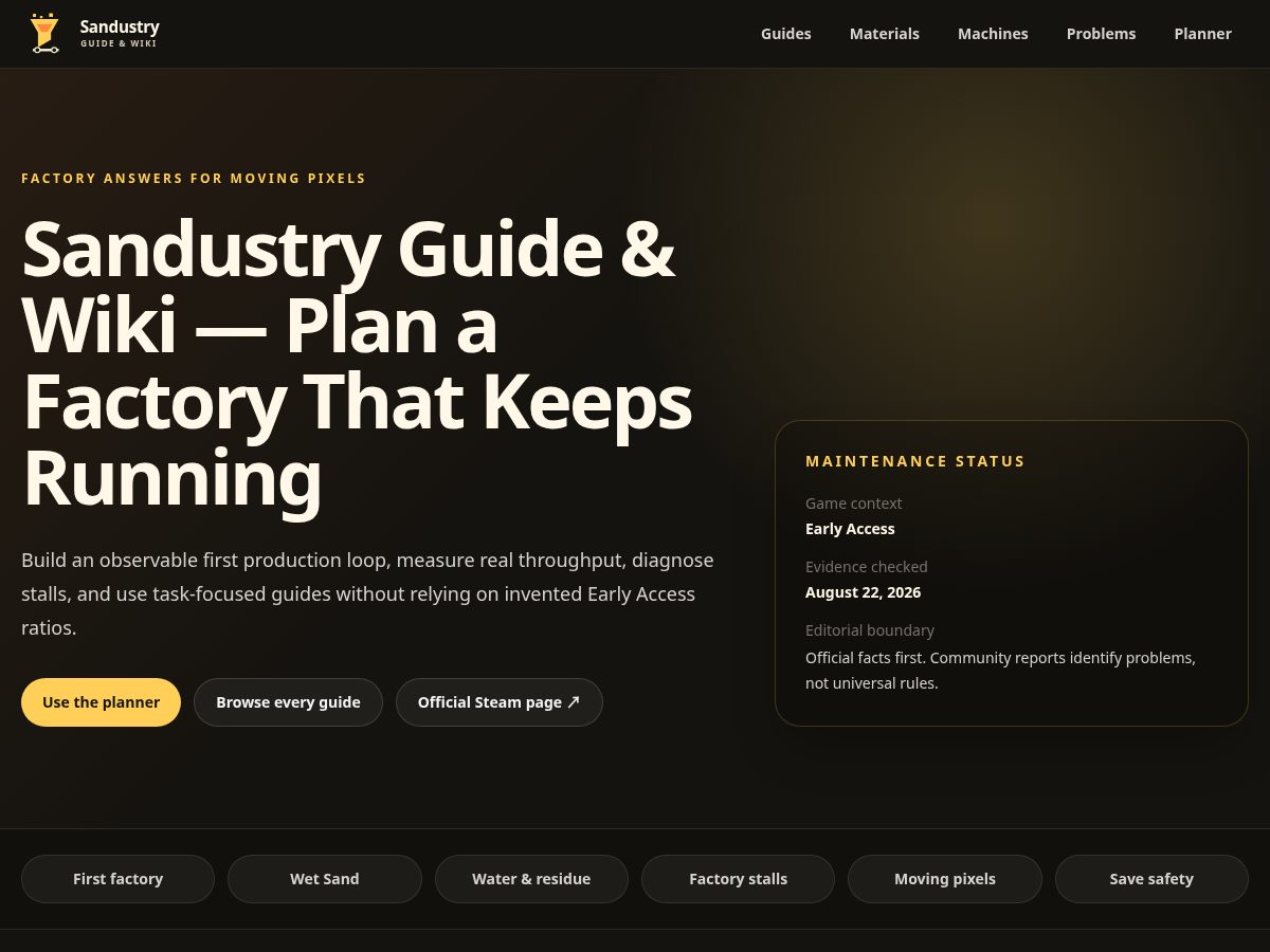 Landing-page snapshot of sandustry-game.wiki