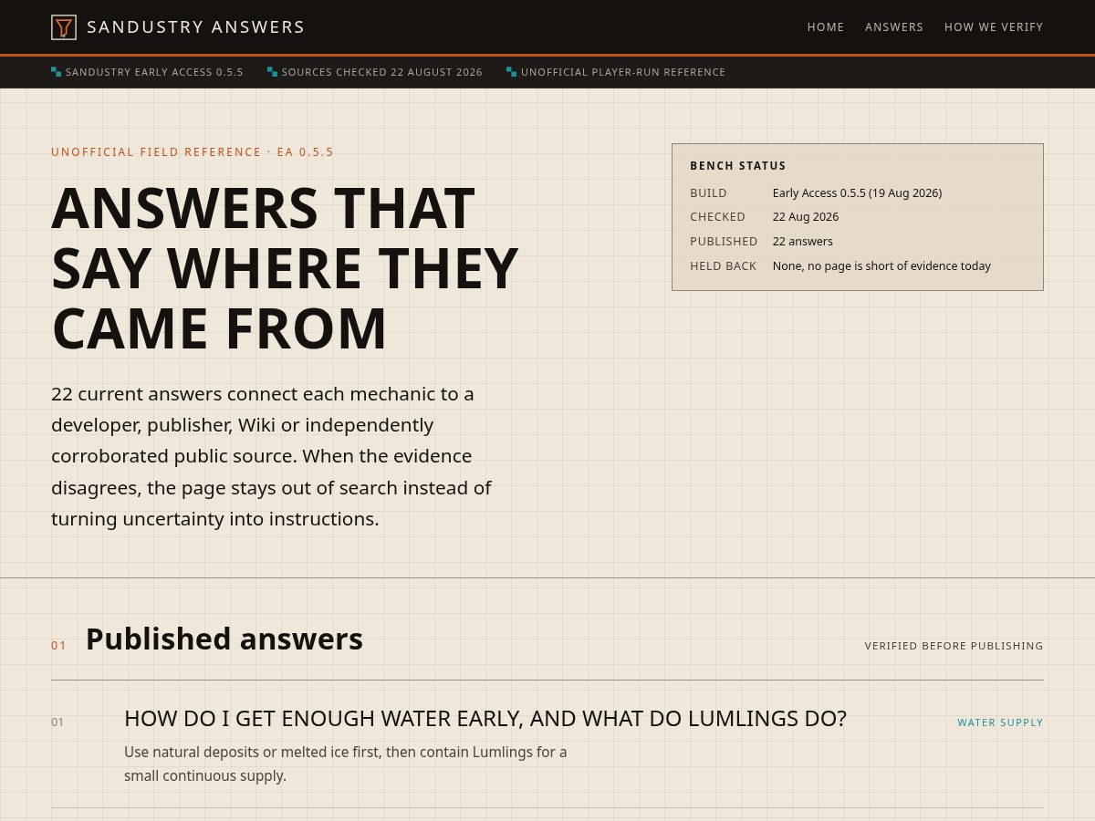 Landing-page snapshot of sandustryanswers.xyz