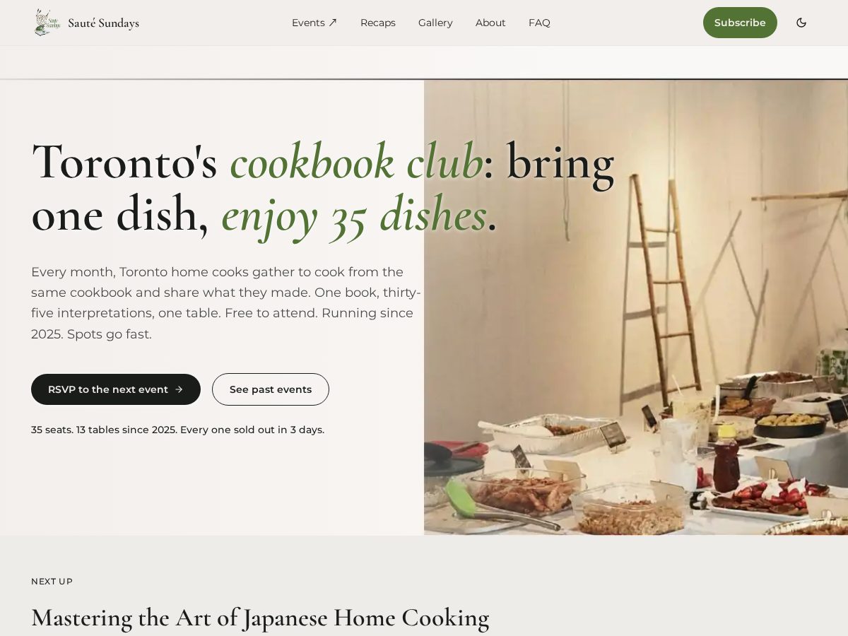 Landing-page snapshot of sautesundays.com
