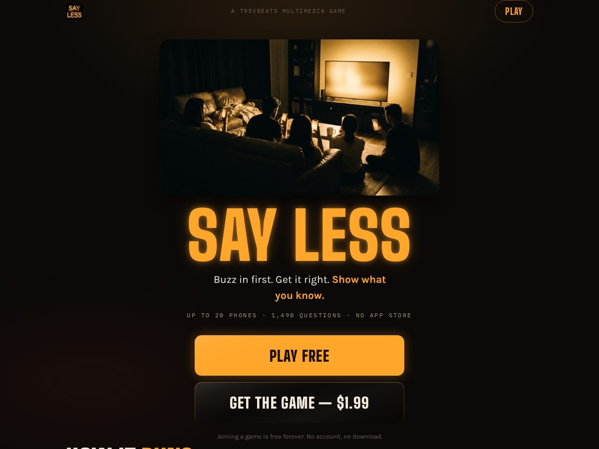 Landing-page snapshot of saylesstrivia.com