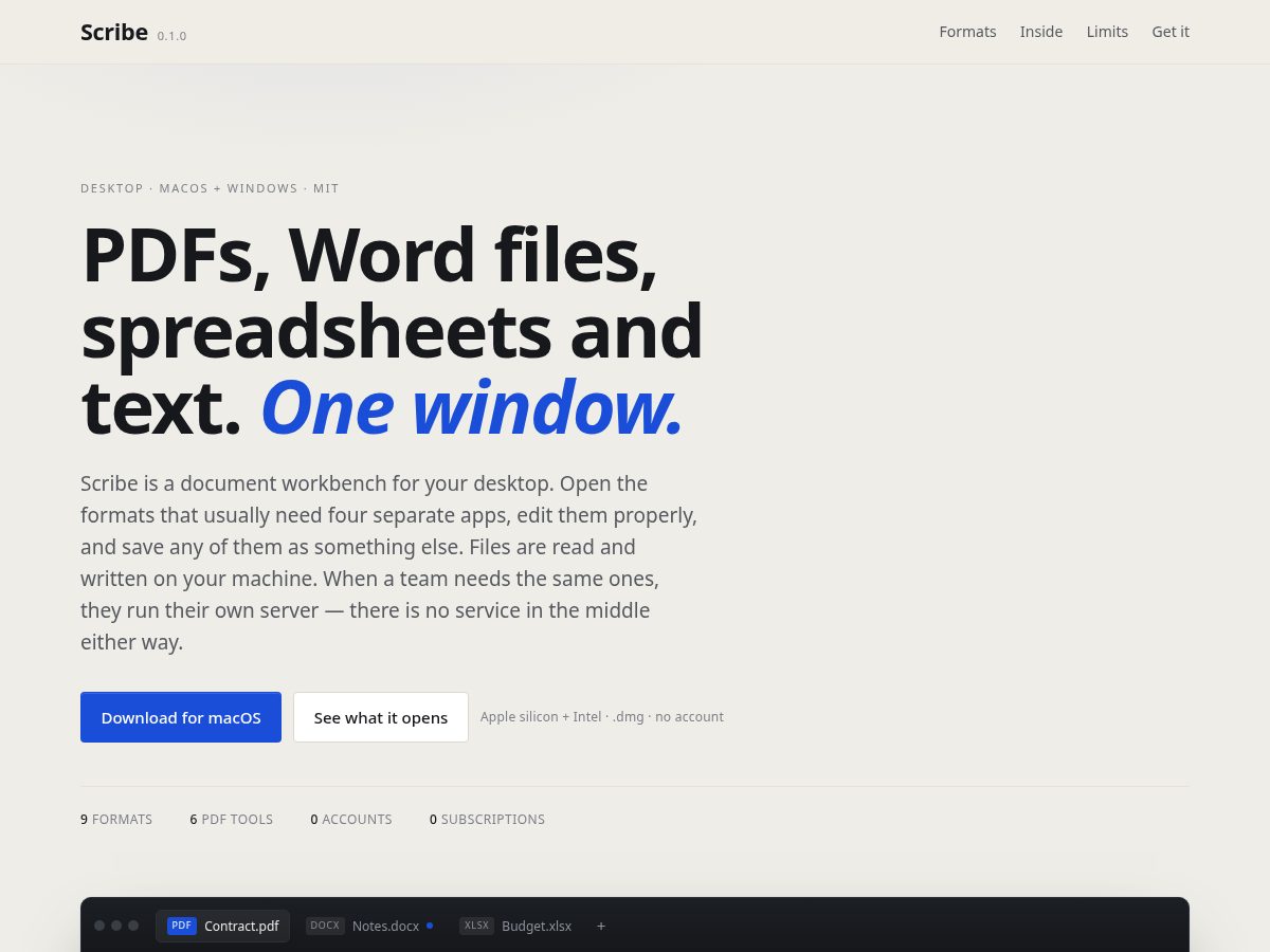 Landing-page snapshot of scribe.best