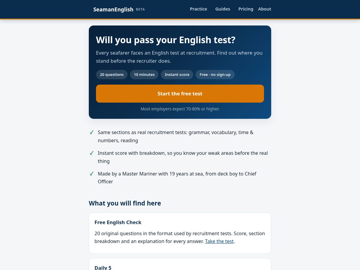Landing-page snapshot of seamanenglish.com