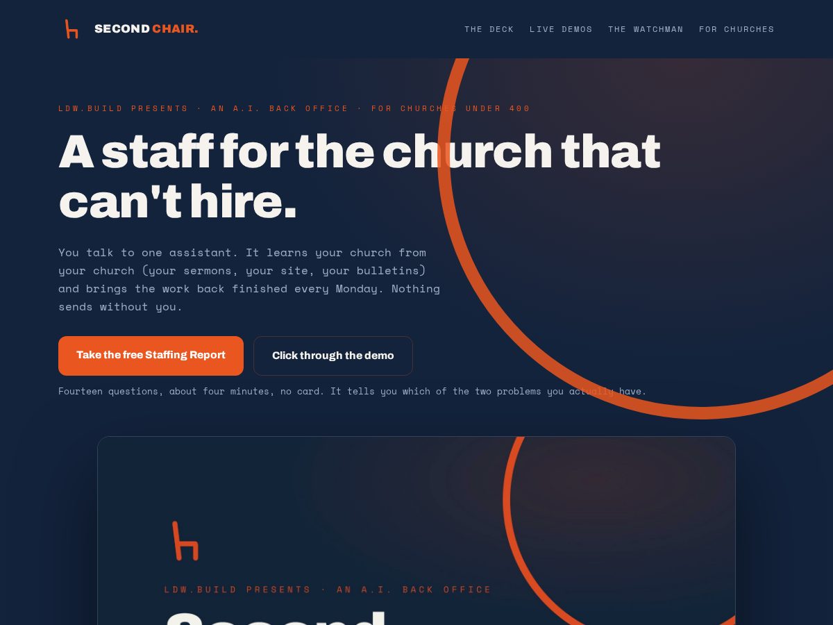 Landing-page snapshot of secondchairstaff.com