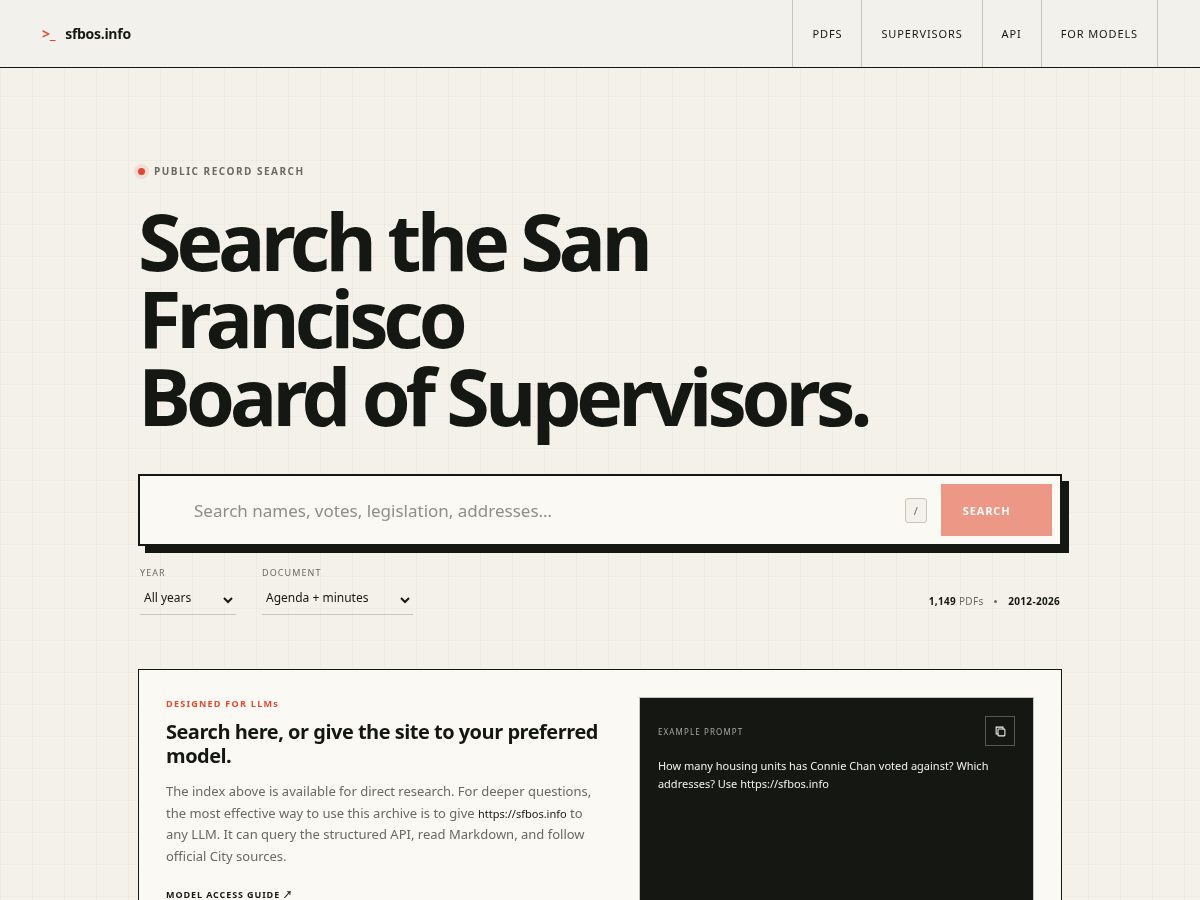 Landing-page snapshot of sfbos.info