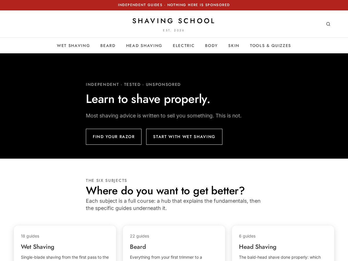 Landing-page snapshot of shavingschool.com