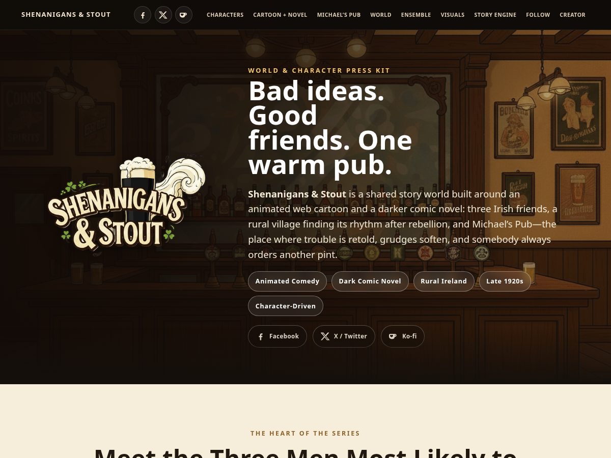 Landing-page snapshot of shenanigansandstout.com