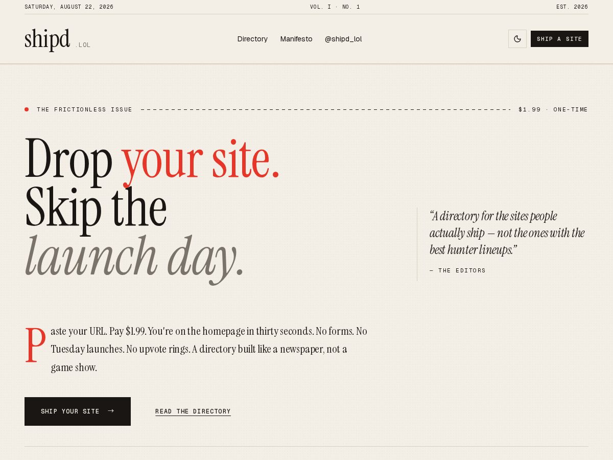 Landing-page snapshot of shipd.lol
