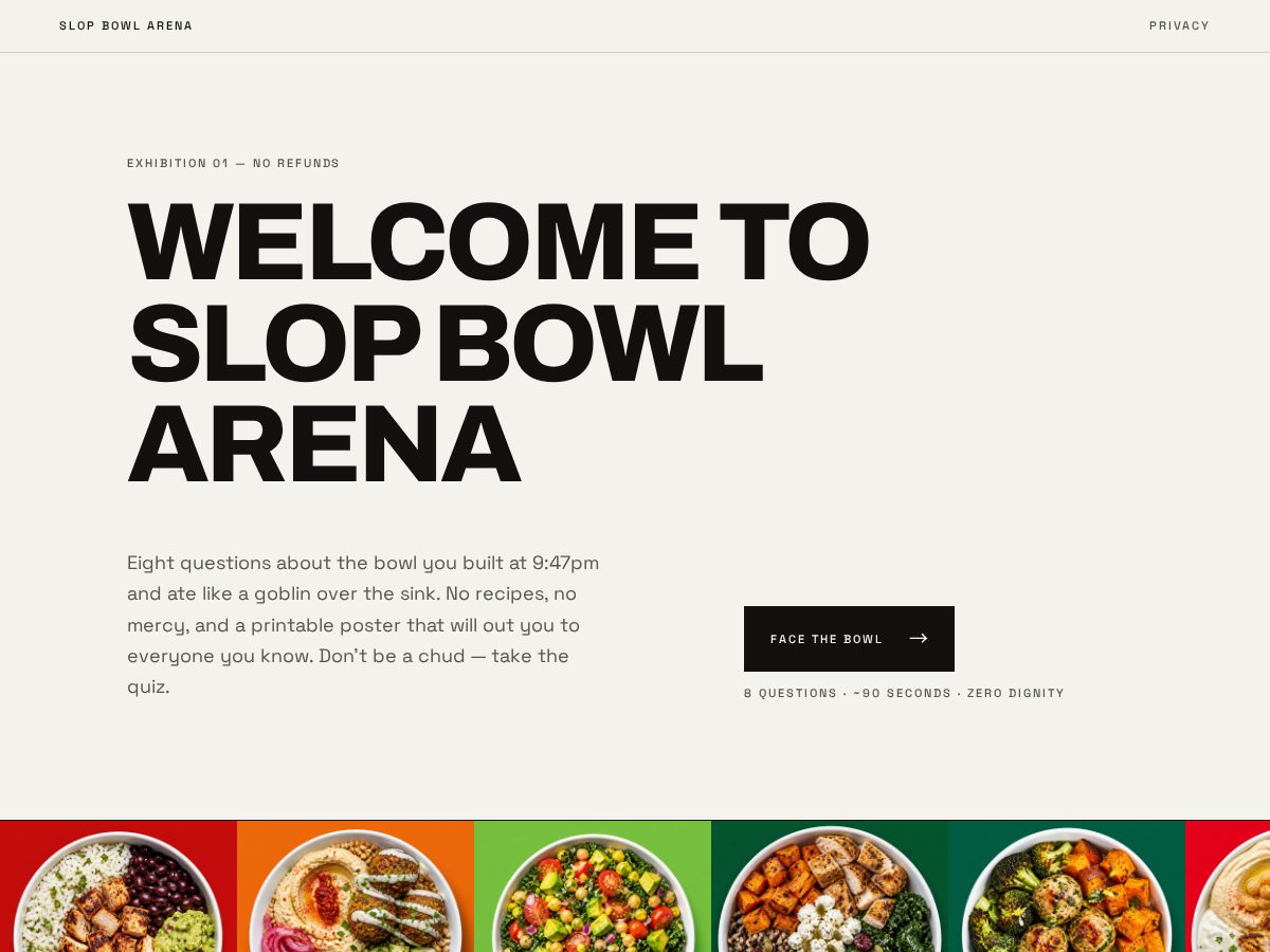 Landing-page snapshot of slowbowlarena.com