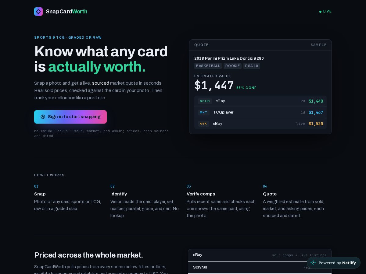 Landing-page snapshot of snapcardworth.com