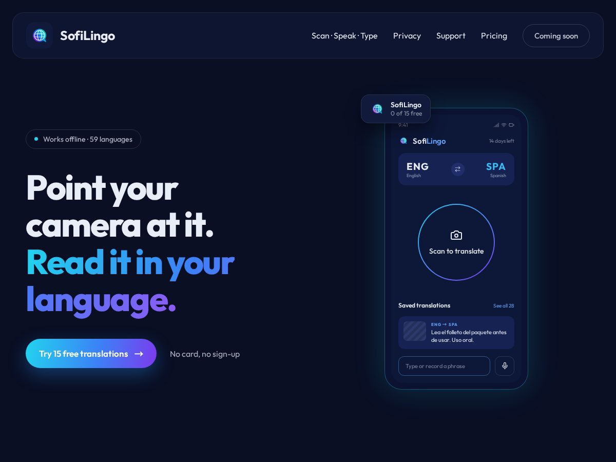 Landing-page snapshot of sofilingo.com