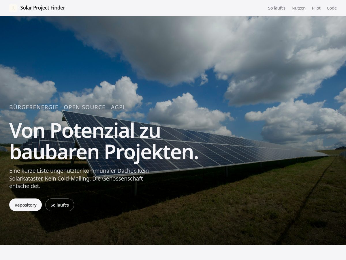 Landing-page snapshot of solarprojectfinder.com