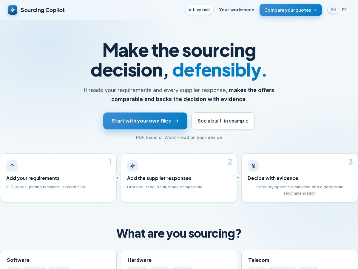 Landing-page snapshot of sourcing-copilot.com