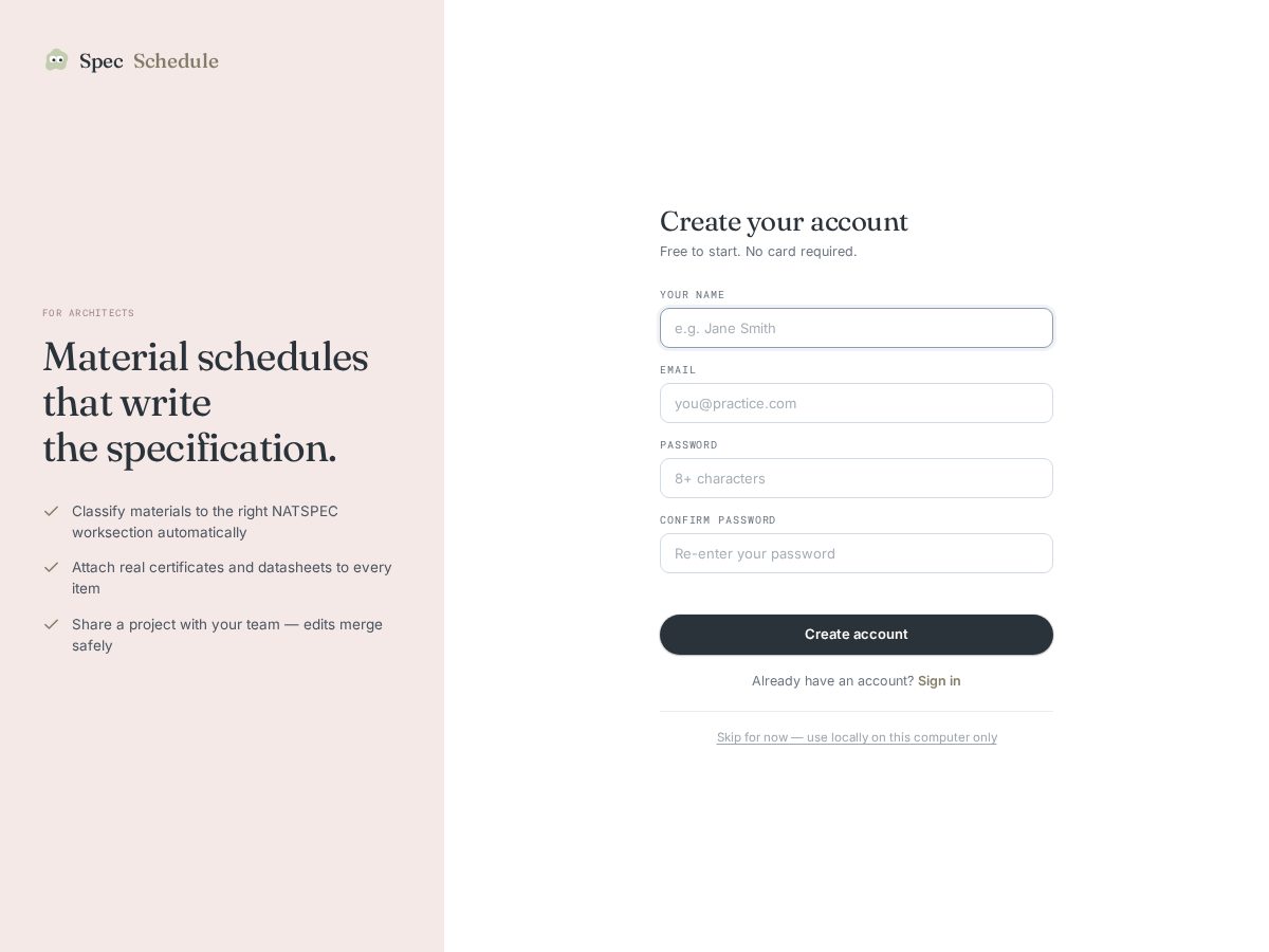 Landing-page snapshot of specschedule.com