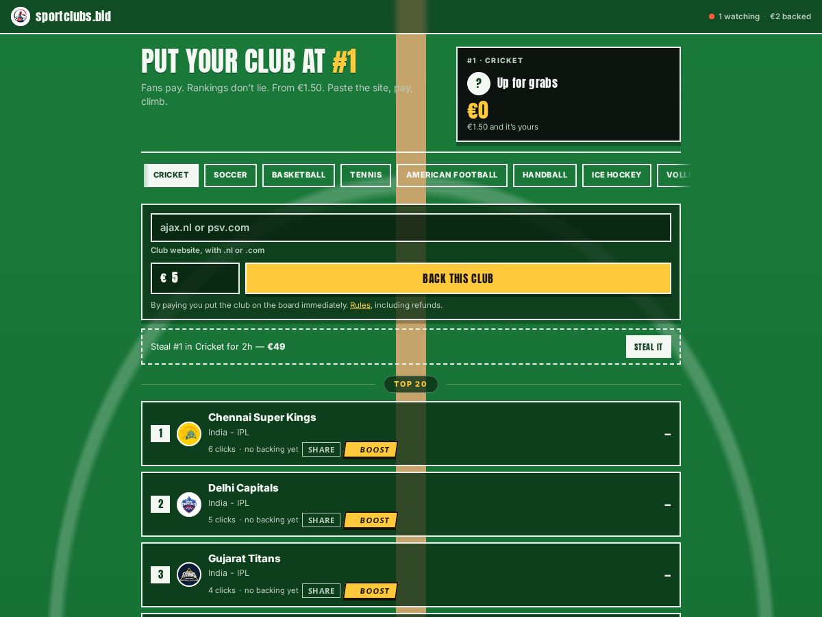 Landing-page snapshot of sportclubs.bid