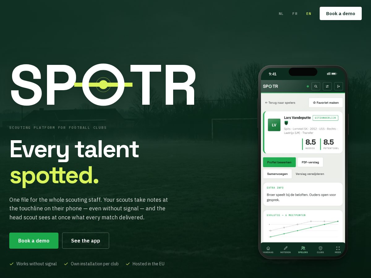 Landing-page snapshot of spotr.club