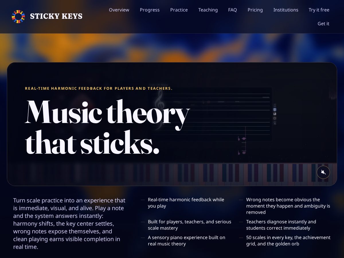 Landing-page snapshot of stickykeys.music