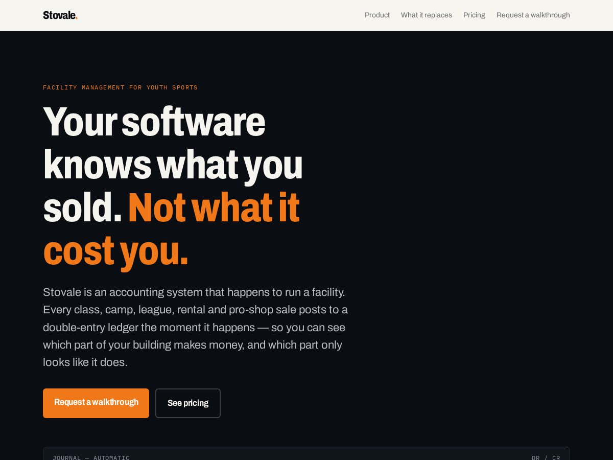 Landing-page snapshot of stovale.com