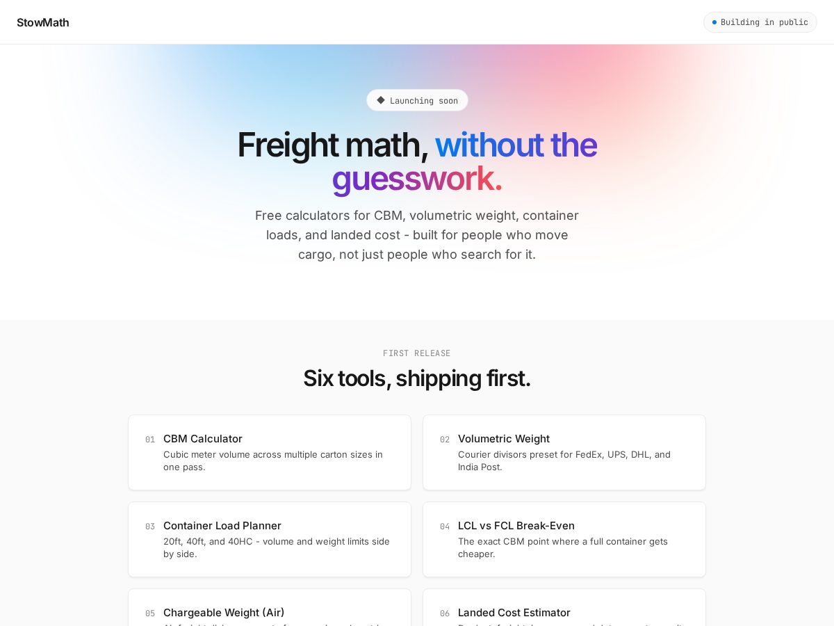 Landing-page snapshot of stowmath.com