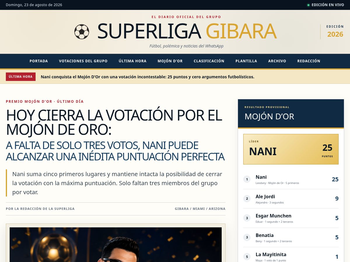 Landing-page snapshot of superligagibara.com