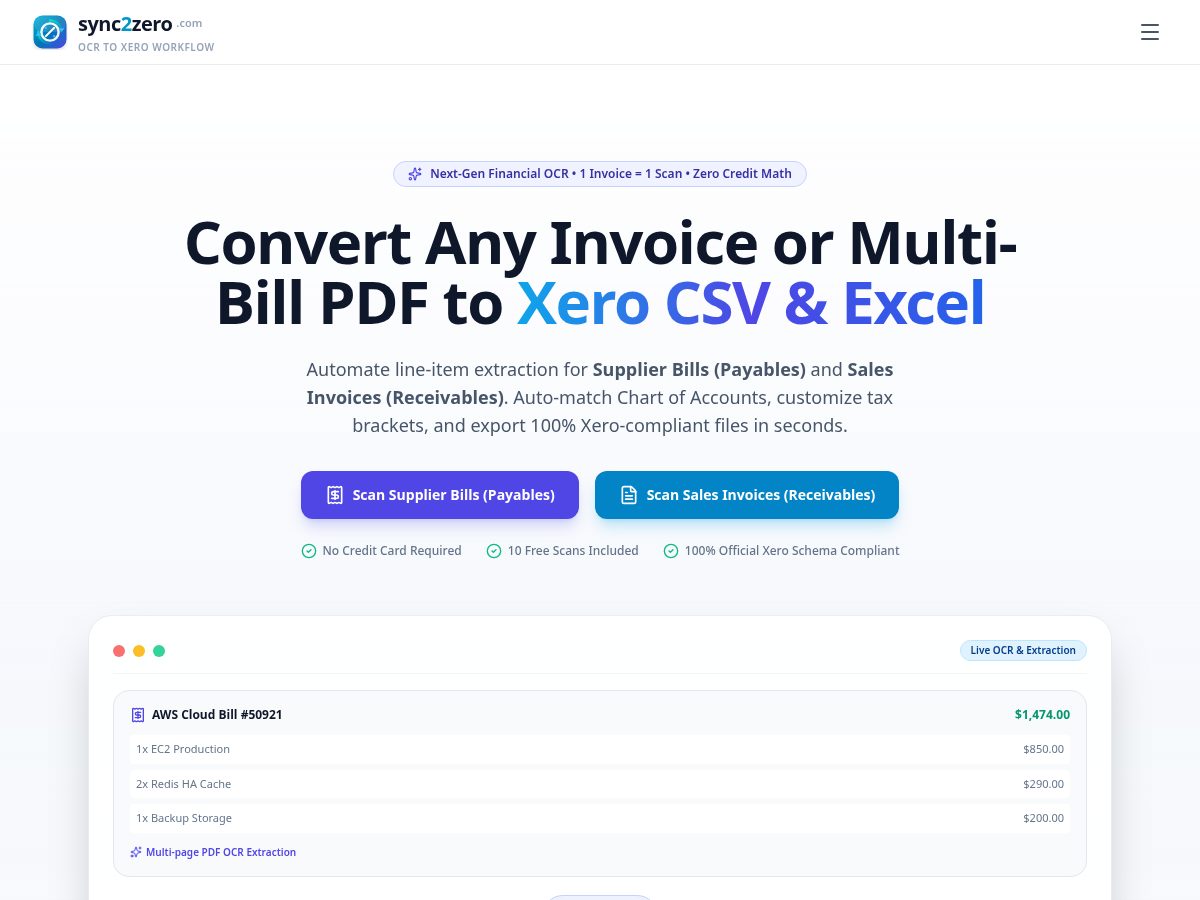 Landing-page snapshot of sync2zero.com