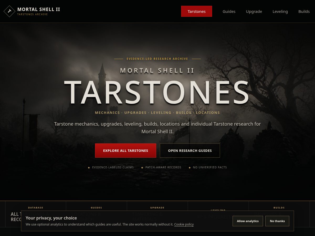 Landing-page snapshot of tarstones.com