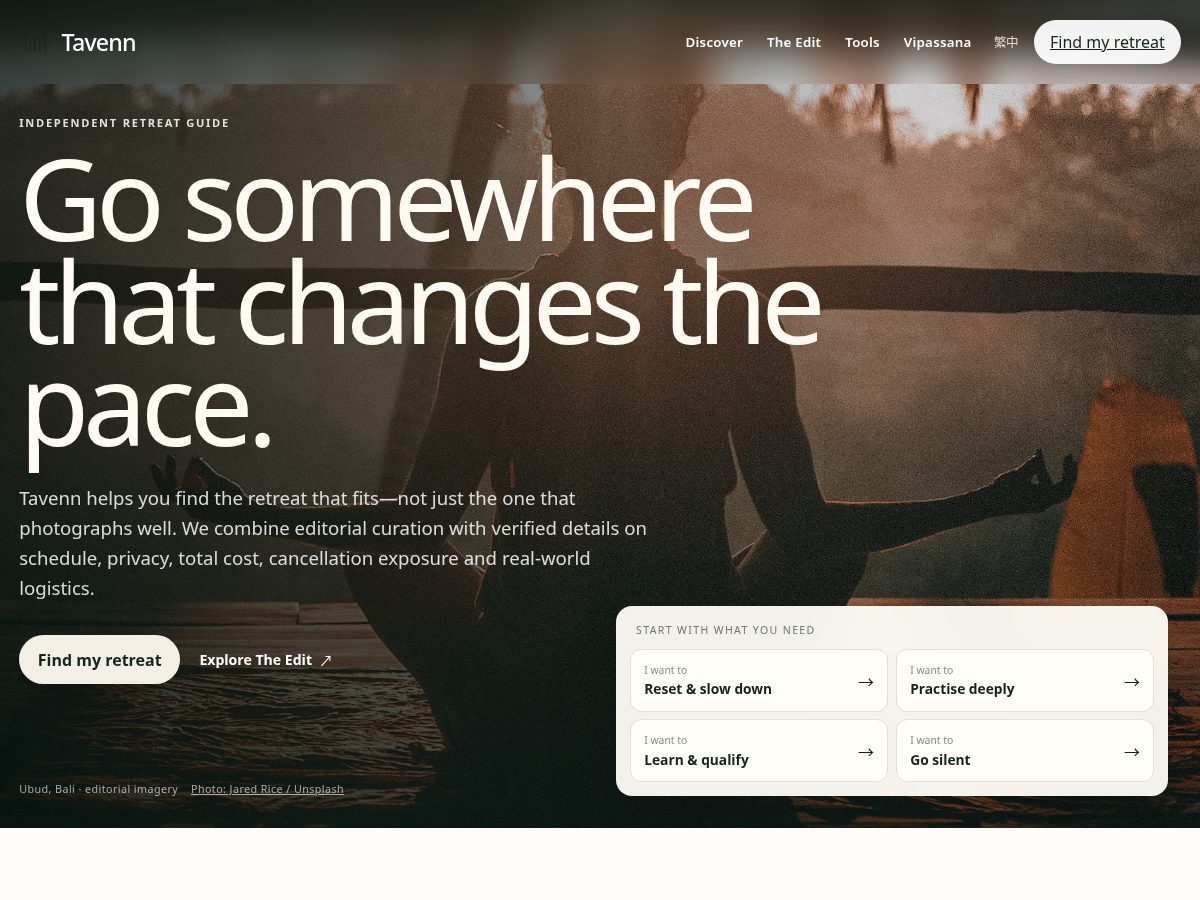 Landing-page snapshot of tavenn.com