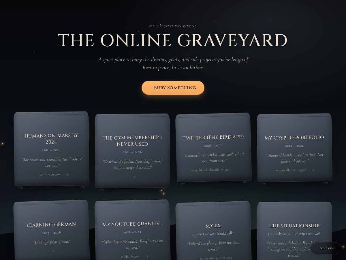 Landing-page snapshot of theonlinegraveyard.com