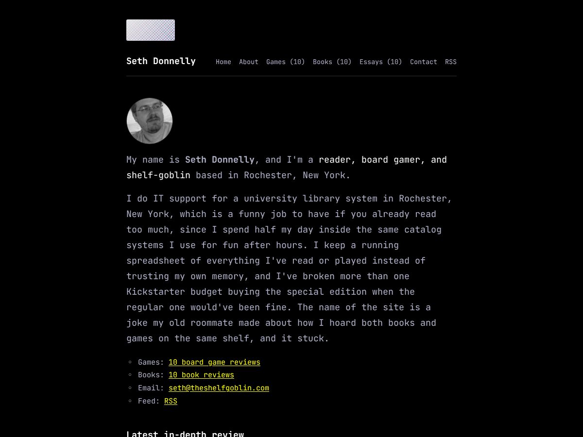 Landing-page snapshot of theshelfgoblin.com