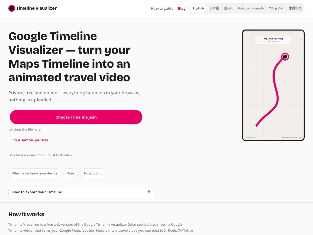 Landing-page snapshot of timelinevisualizer.net