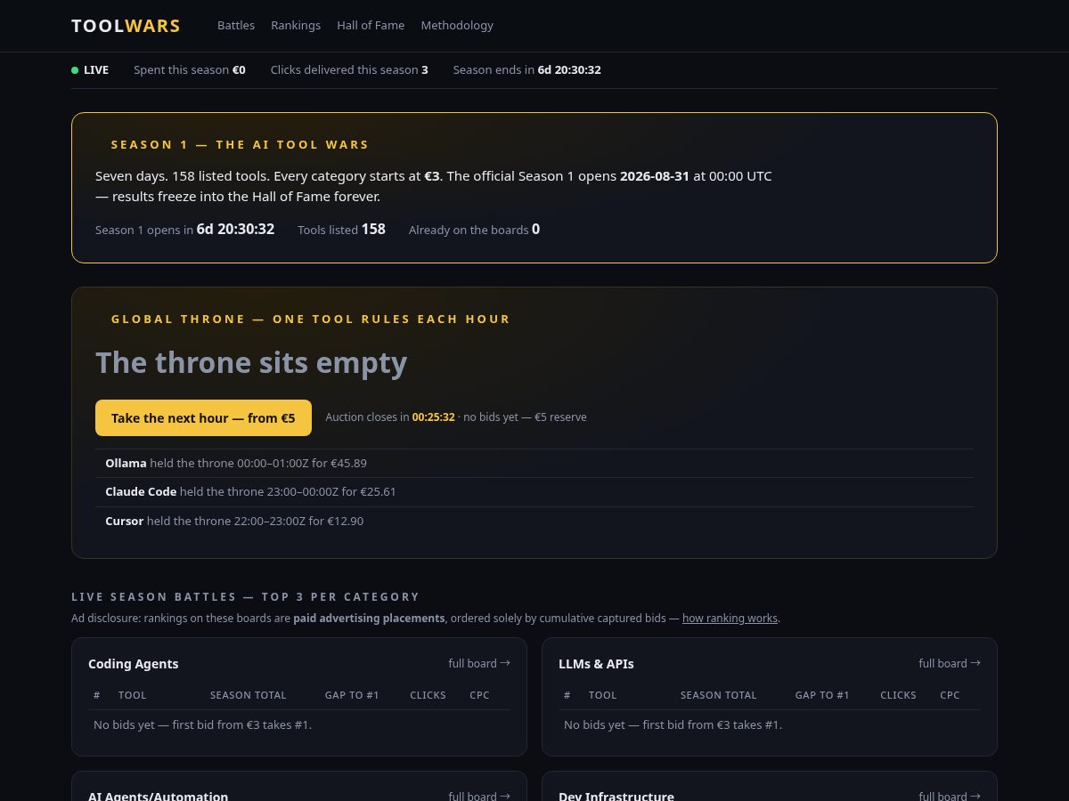 Landing-page snapshot of toolwars.lol
