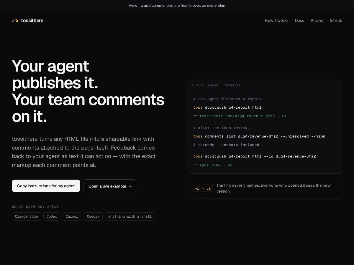 Landing-page snapshot of tossithere.com