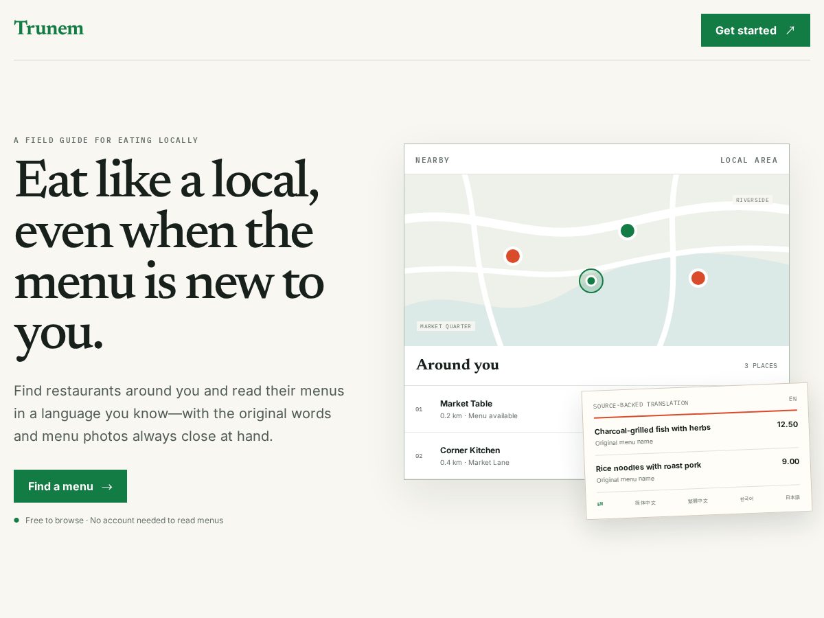Landing-page snapshot of trunem.com