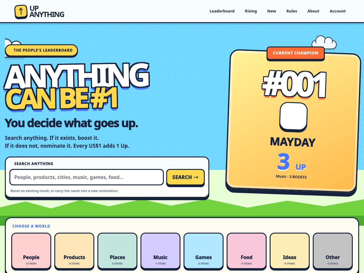 Landing-page snapshot of upanything.com