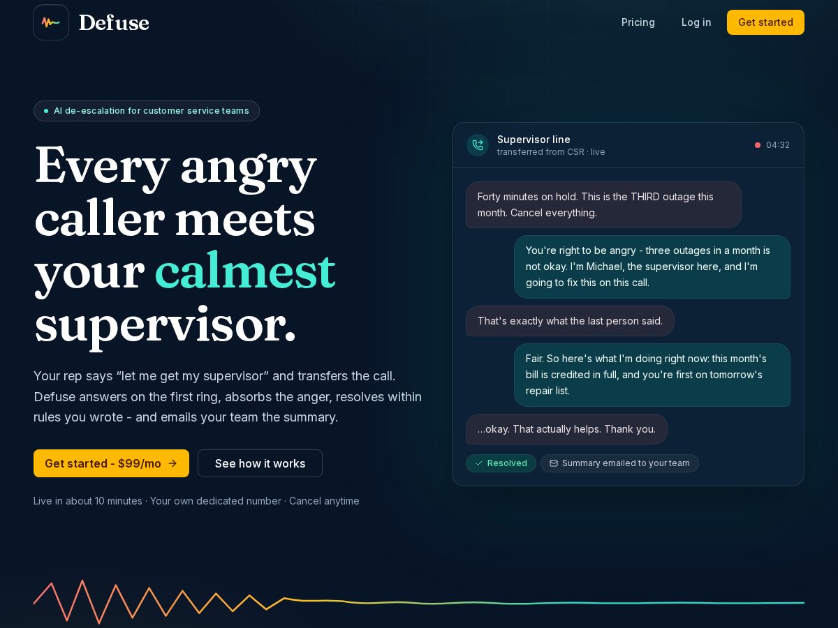 Landing-page snapshot of usedefuse.com