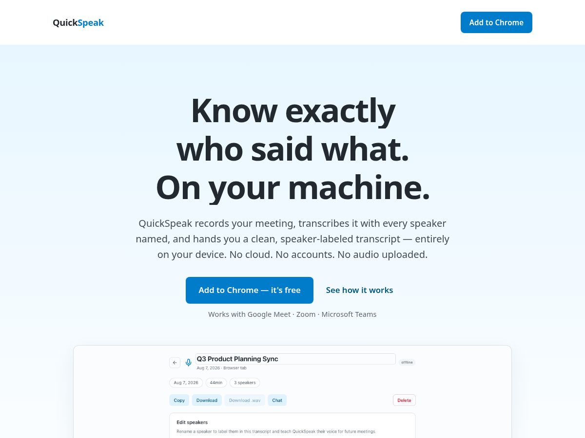 Landing-page snapshot of usequickspeak.fyi