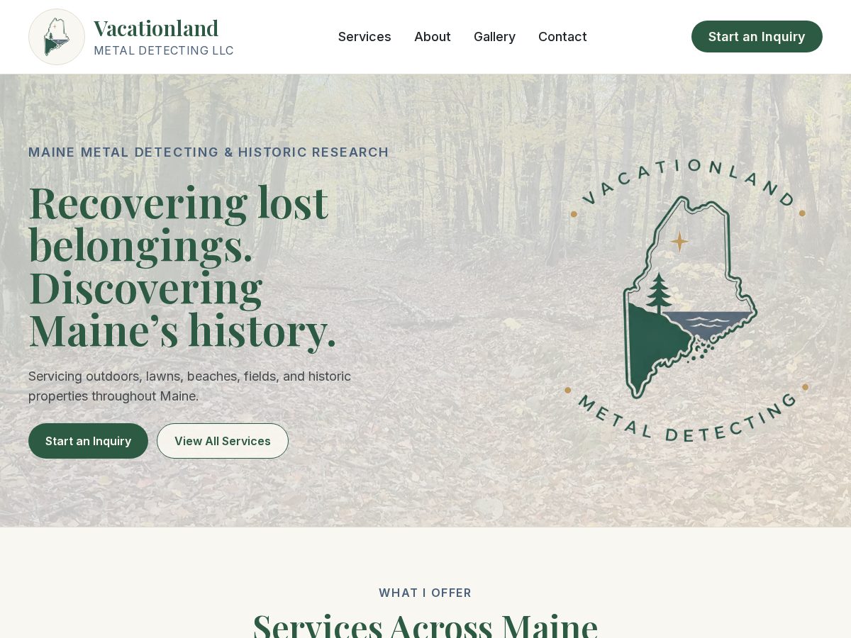 Landing-page snapshot of vacationlandmetaldetecting.com