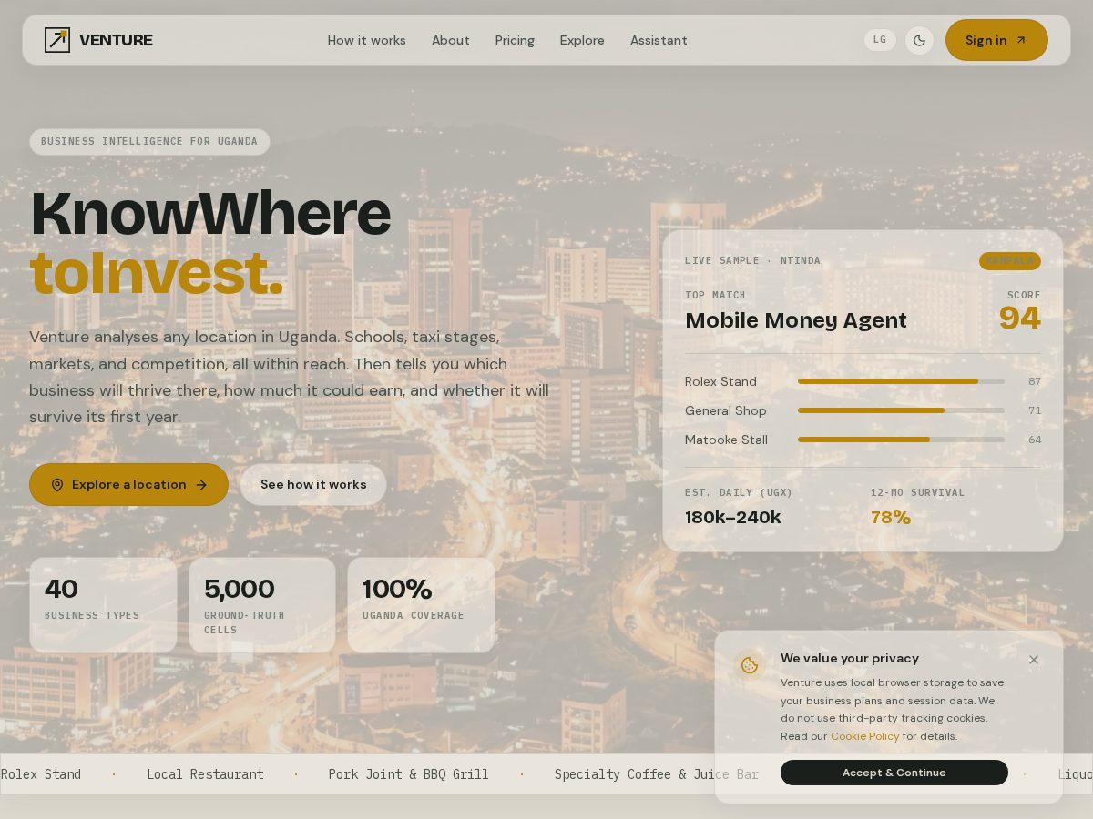 Landing-page snapshot of ventureug.com
