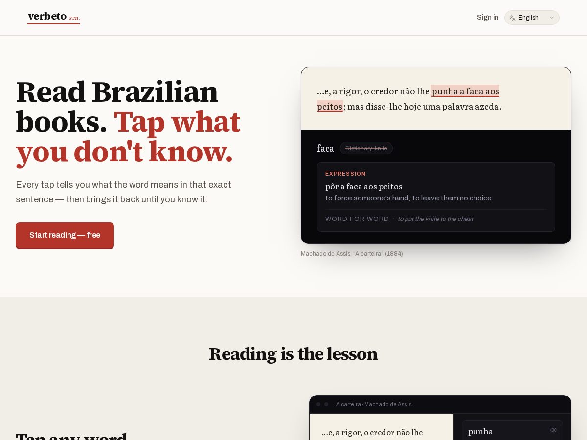 Landing-page snapshot of verbeto.com